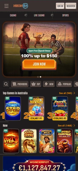 Neon54 casino on a smartphone browser